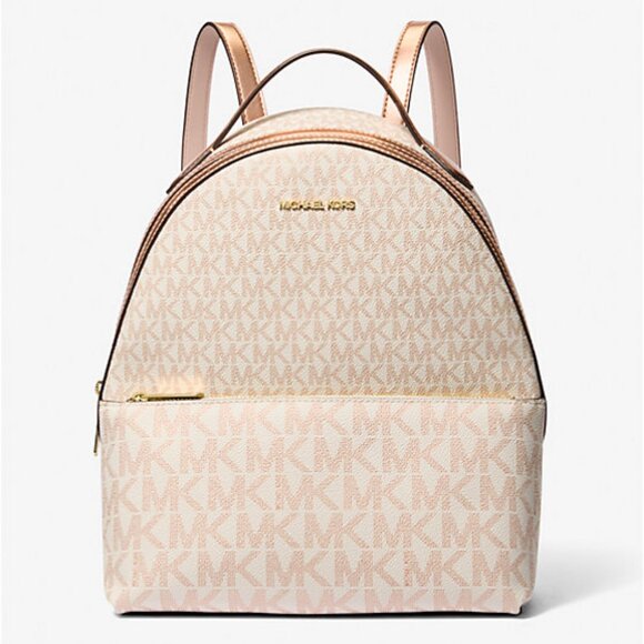 NWT MICHAEL KORS Sheila Medium Two-Tone Signature Logo Backpack -Rose Gold - Picture 1 of 6